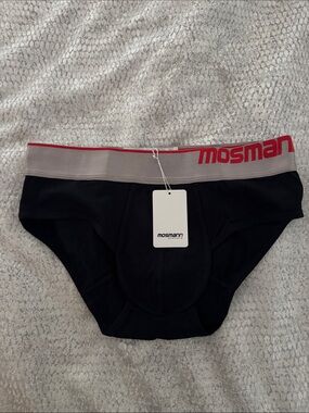 Mosman Men’s Black Briefs with Gray Waistband and Red Logo